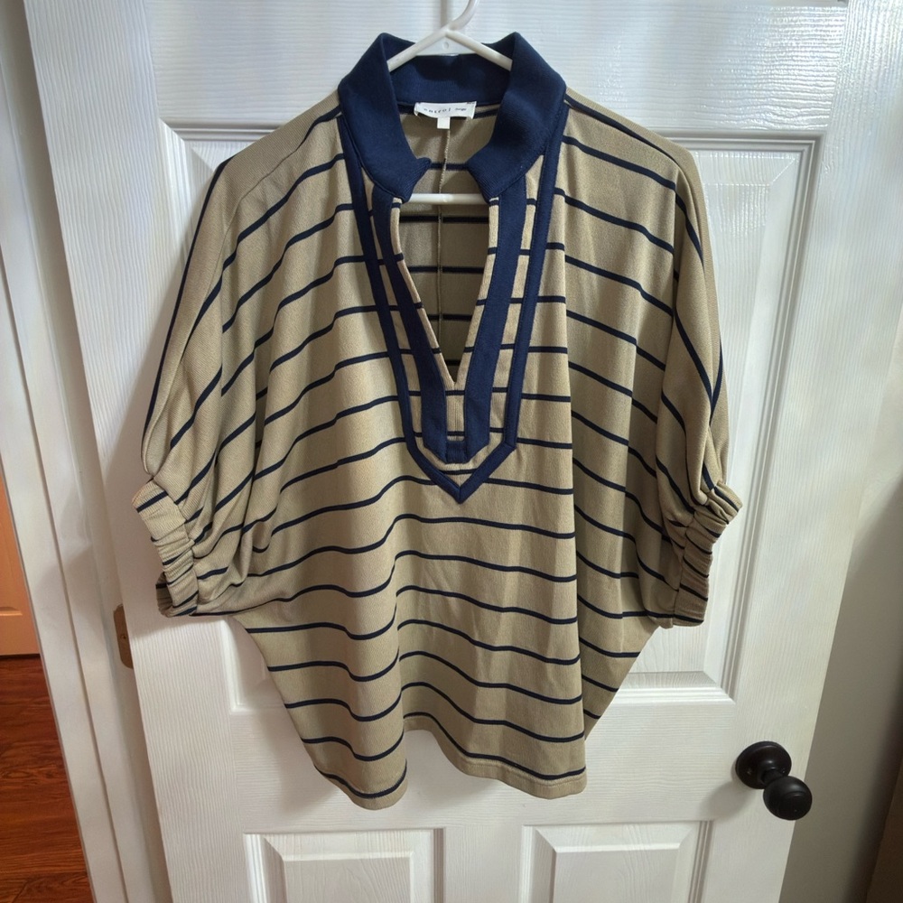 Entro Navy and Beige Striped Blouse